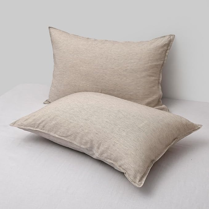 CHUFFED Linen Pillowcases 2 Pack 100% Linen Standard Pillow Cases, Breathable and Cooling Washed Pillowshams with Zipper Closure, 20x30 Inches,Grey Stripe