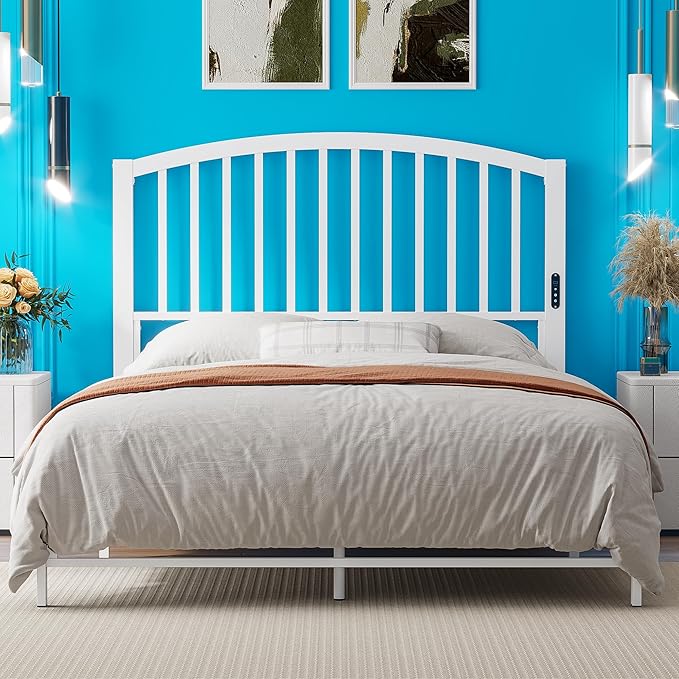 Weehom Full Size Headboard Only, Modern Headboard for Full Size Bed with LED Light, USB & Type C Port and Touch & Remote Control, Metal Headboard, Sturdy and Stable, Easy Assembly, White