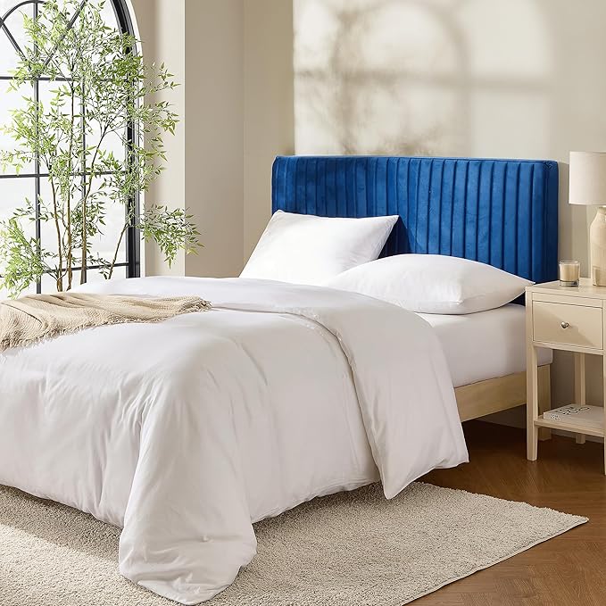 Hearth & Harbor Queen Headboard Only, Floating Wall Mounted Headboard Queen Size, Easy Assemble Upholstered Peel and Stick Headboards, 3D Soundproof Bed Wall Panels, Velvet Stick on Headboards, Navy