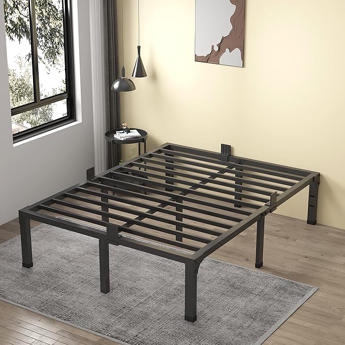 MAF 14 Inch Metal Platform Queen Bed Frame, Heavy Duty Black Bed Frames with Steel Slats Support, No Box Spring Needed, Noise Free, Easy Assembly