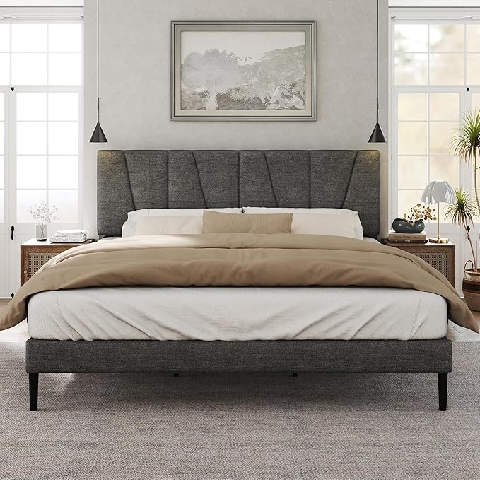 HAOARA Full Size Bed Frame with Fabric Upholstered Headboard, Platform Bed with Wooden Slats Support, Fully Mattress Foundation, Box Spring Optional, Easy Assembly