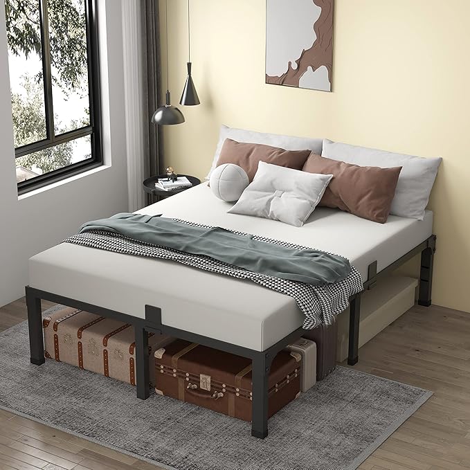 MAF 12 Inch Queen Bed Frames with Mattress Slide Stopper Black Heavy Duty Metal Platform Bed Frame Steel Slat Support, No Box Spring Needed, Noise Free, Easy Assembly