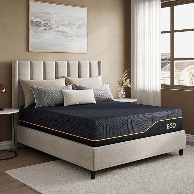 MLILY EGOHOME 12 Inch Full Memory Foam Mattress for Cooling Sleep, Pressure Relief Cooling Copper Gel Bed in a Box, Foam Made in USA, CertiPUR-US Certified, Medium Plush, 54x75x12 Black