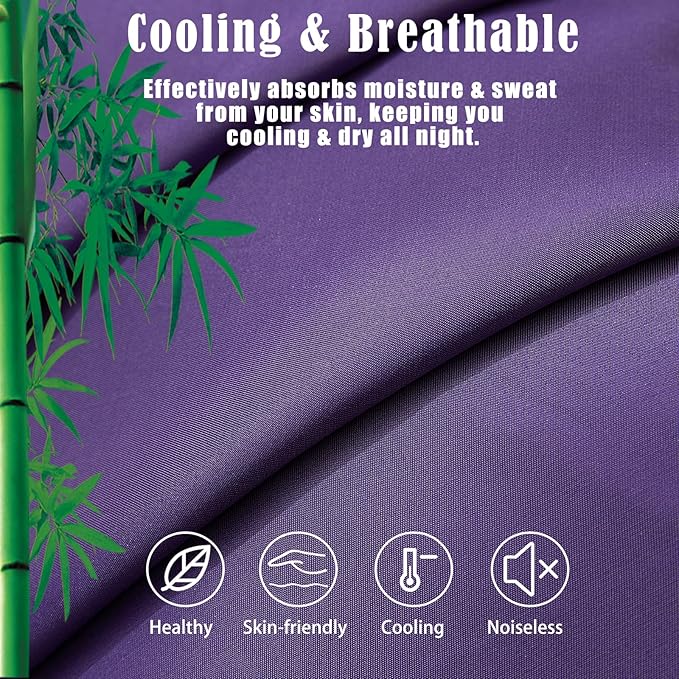 TELUS Pillow Cases Standard Size 2 Pack, Bamboo Rayon Pillowcase with Envelope Closure, Cooling Breathable Pillow Cover for Hot Sleeper & Night Sweats, 20x26 inch, Dark Purple