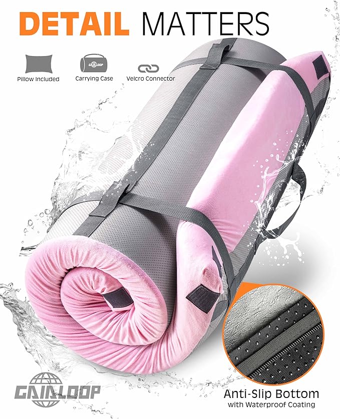 GAIALOOP 3 Inch Memory Foam Camping Mattress, Dual Layer Thick Sleeping Camp Pad for Car Tent Cot, Roll-Up Portable Glamping Floor Bed for Guests Sleepover