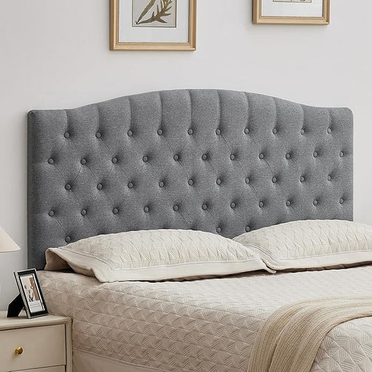 Tufted Upholstered Tall Headboard Queen Size, Sturdy and Durable Solid Wood Bed headboards, Comfortable Linen Fabric Queen Headboard Only, Modern Luxury Button Diamond Design Head Board, Grey