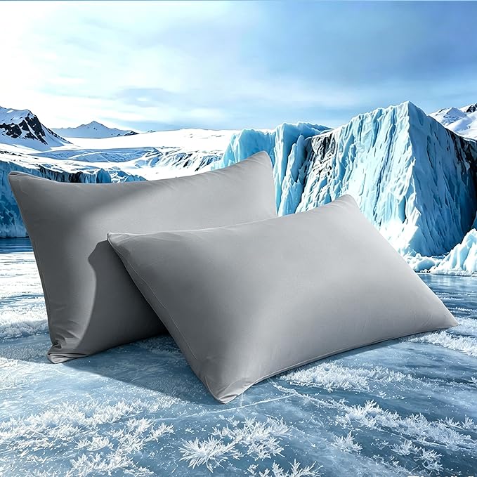 TELUS Cooling Pillowcases Queen Size 2-Pack, Silky Soft Breathable Pillow Case with Envelope Close, Stay Cool Pillow Cover for Hot Sleepers and Night Sweats, 20x30 Inch, Dark Grey