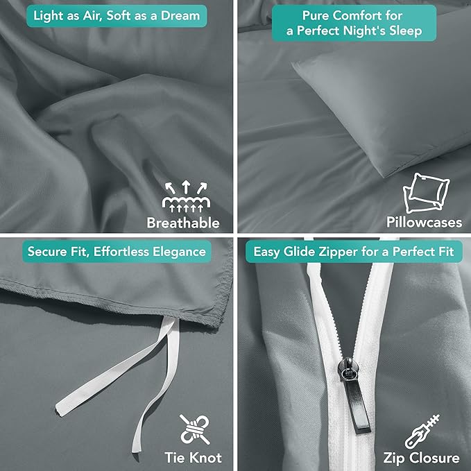 Utopia Bedding Duvet Cover Set with Pillowcases - 3 Pieces Bedding Duvet Cover with Zipper Closure - 1 Duvet Cover with 2 Pillowcases - Soft Brushed Microfiber (Queen, Grey)
