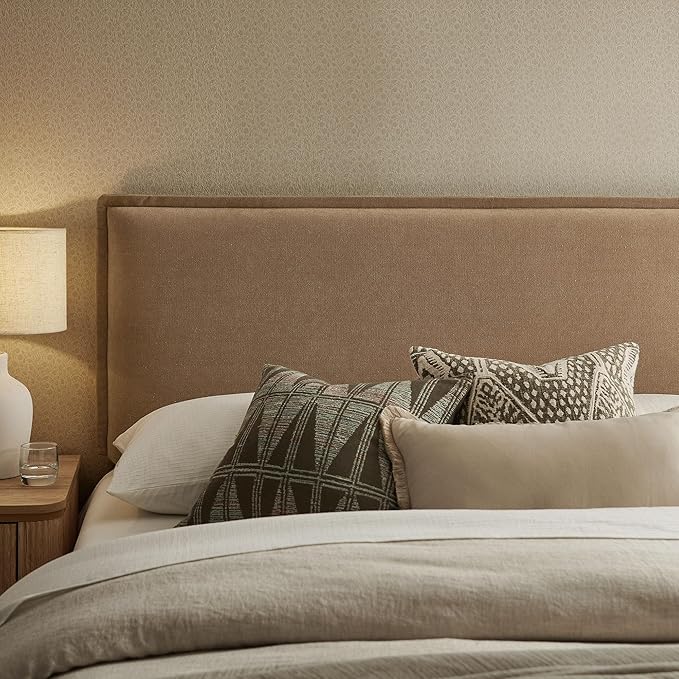 Modway Camille King Size Upholstered Linen Blend Headboard with Removable Slipcover – in Almond - Padded Pillow Style Headboard with Adjustable Mounting for King Beds