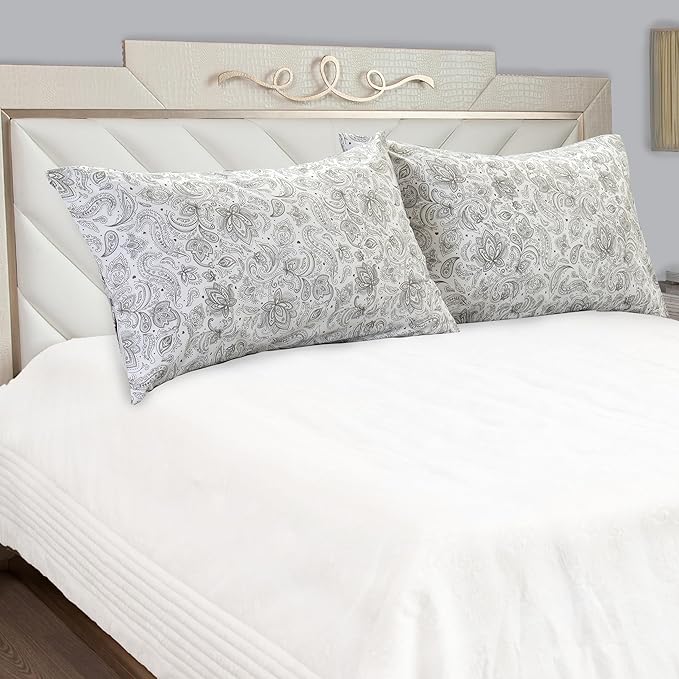 Elegant Comfort Luxury Ultra-Soft 2-Piece Pillowcase Set - 1500 Premium Hotel Quality Microfiber Double Brushed - Wrinkle Resistant, King Size, Paisley Pattern Gray