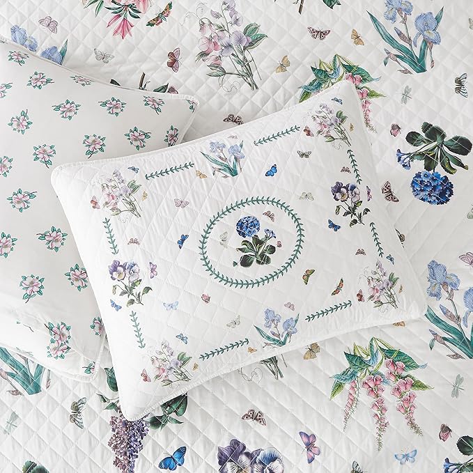 Spode – King Size Quilt Set, 100% Soft & Reversible Bedding, Hydrangea Lilac Floral & Butterfly Print, 3 Piece Bed Set with Matching Pillowcases (Portmeirion Botanic Garden)
