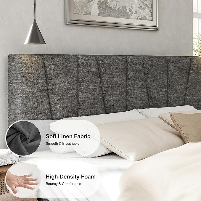 HAOARA King Size Bed Frame with Fabric Upholstered Headboard, Platform Bed with Wooden Slats Support, Fully Mattress Foundation, Box Spring Optional, Easy Assembly