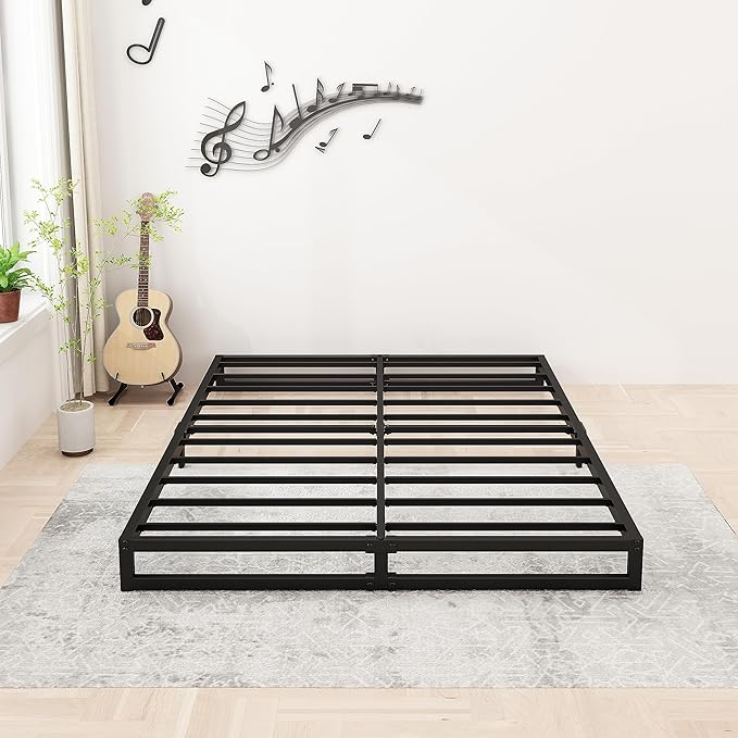 Lutown-Teen 6 Inch Bed Frame Queen Size Heavy Duty Steel Slat Support Metal Platform Queen Bed Frame No Box Spring Needed, Easy Assembly, Black