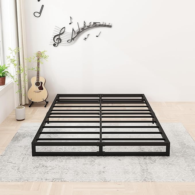 Lutown-Teen 6 Inch Full Size Bed Frame No Box Spring Needed, Heavy Duty Metal Platform Beds with Sturdy Steal Slats for Mattress Foundation, Easy Assembly, Noise Free, Black