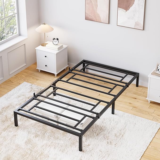 GarveeHome Twin Size Bed Frame, 10 Inch Metal Platform Bed Frames with Heavy Duty Steel Slat Support, No Box Spring Needed, Noise Free,Anti-Sliding Slat,Easy Assembly, Under Bed Storage