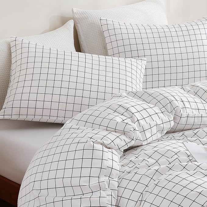 TOCOMOA Checkered Duvet Cover Set 100% Natural Cotton Soft Comfy Breathable 3 Piece White and Black Gingham Pattern Printed Comforter Cover Bedding Set (Queen 90"x90", Comforter Not Included)