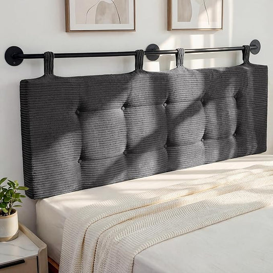 HIGOGOGO Wall Mounted Headboards for Queen Size Bed, Hanging Head Board Wall with Button Tufting, Adjustable Height Headboard for Bedroom,Darkgrey
