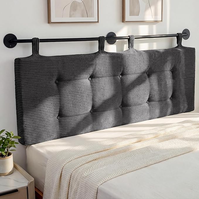 HIGOGOGO Wall Mounted Headboards for Twin Size Bed, Hanging Head Board Wall with Button Tufting, Adjustable Height Headboard for Bedroom,Darkgrey