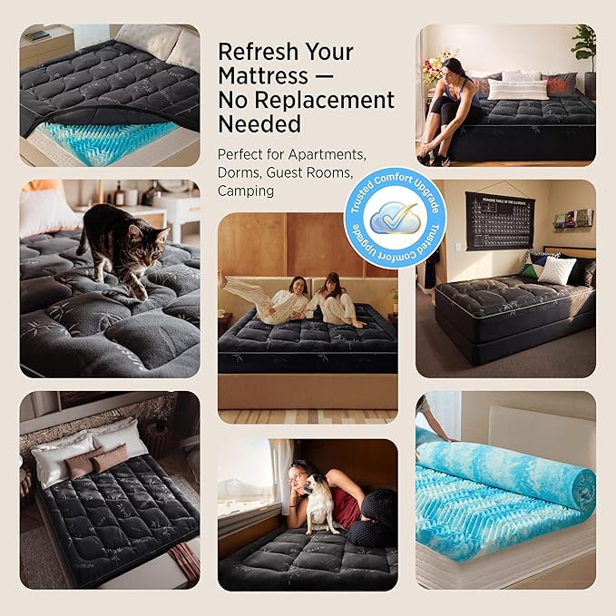 Bedsure Dual-Layer 5 Inch Twin Memory Foam Mattress Topper, 3 Inch Memory Foam + 2 Inch Viscose Made from Bamboo Mattress Topper Pad Cover, Breathable & Pressure Relief, Black