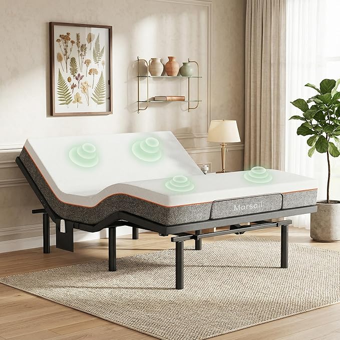 Marsail MS01-2 Queen Adjustable Bed + 6-inch Gel Memory Foam Mattress, APP Control Adjustable Bed with Under-Bed Nightlight, Queen