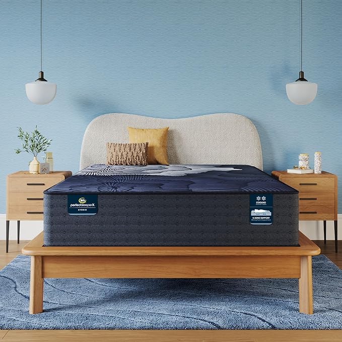 Serta Perfect Sleeper X - Prescott 14" Plush Queen Hybrid Mattress - 5 Support Zones and Cooling Tech for a Restorative Sleep - 100 Night Trial, CertiPUR-US Certified