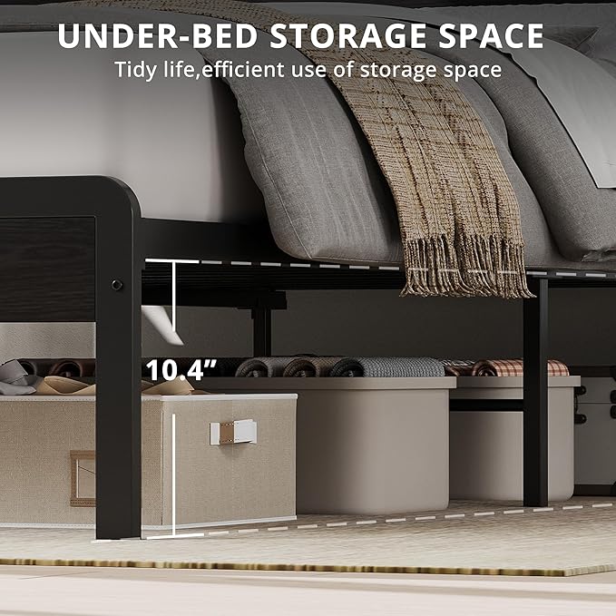 LIKIMIO Full Bed Frame with Headboard, Dark Wood Camas Full with Strong Supports, Sturdy, Noise-Free, No Box Spring Needed, Classic Black