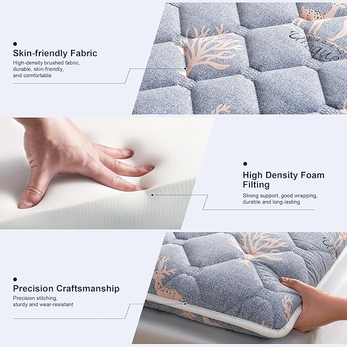 Lillibearas Premium Foam Full Mattress Topper -Thick 9-Layer Modern Comfort Topper, 60-mil Foam-Back Pain Relief & Comfort Support, Breathable & Hypoallergenic
