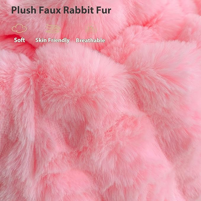 LIFEREVO Fluffy Faux Rabbit Fur Body Pillow Cover, Soft Cute Bubble Waffle Shaggy Plush Bed Body Pillowcase with Zipper Closure, Long 20"x54" Fuzzy Furry Pillow Case for Pregnancy Side Sleeper, Pink