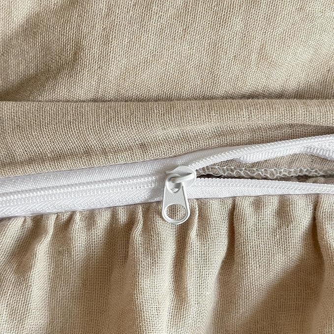 VM VOUGEMARKET Ruffle Duvet Cover Queen Muslin Cotton Vintage Flower Duvet Cover Soft Breathable Linen Like Gauze Bedding Set for Girls-Ivory
