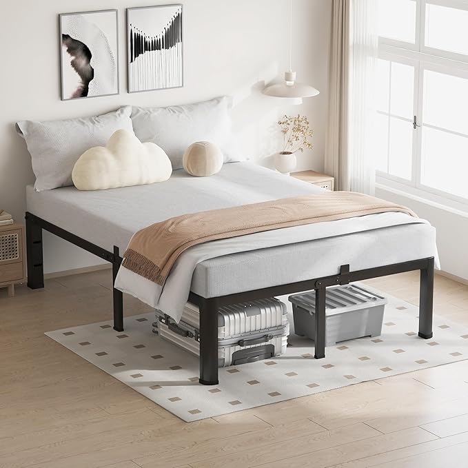 VIPSHOW 16 Inch King Size Bed Frame, 3500Lbs Heavy Duty Metal Platform with Round Corner Legs Mattress Slide Stopper, Steel Slat Support No Box Spring Needed, Noise Free, Non-Slip, Easy Assembly