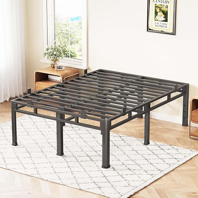 ROIL 22 Inch Full Size Bed Frame, Metal Bed Frame & Box Spring 2 in 1 Platform with Round Corner Legs, 4000LBS Double Layer Bed Frame with Headboard Holes Mattress Baffles, Noise-Free Easy Assembly