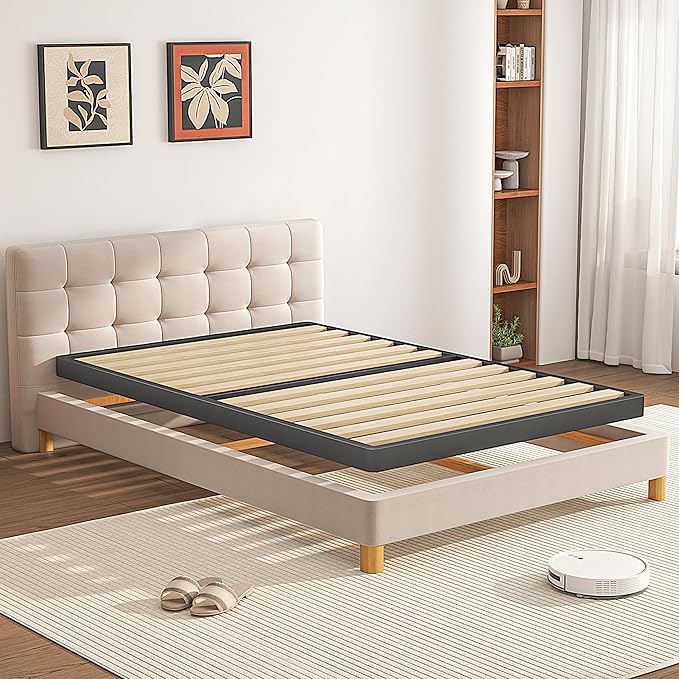 VIPSHOW 2 Inch Wood Slat Twin XL Box Spring with Round Corners - 3000 lbs Capacity, Low Profile Bed Slat Replacement Bunkie Board with Metal Frame, Noise-Free, Easy Assemble, Black