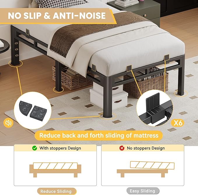 18 Inch Twin XL Bed Frame Heavy Duty, Metal Double Layer Steel 4000 lbs Capacity, Platform with Large Under Bed Storage Space, No Box Spring Needed, Noise-Free, Easy Assembly