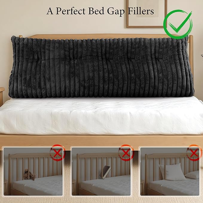 Headboard Pillow Queen, Triangular Wedge Pillow Headboard Queen, Cushion Headboards Reading Pillows, Backrest Pillows for Sitting in Bed or Working with Removable Cover, Black