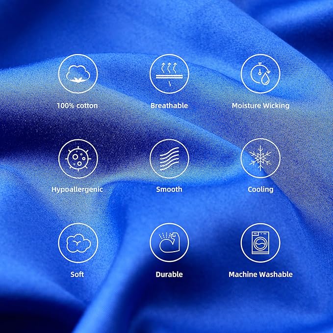 400 Thread Count Cotton Pillow Case Queen with Zipper, 30" L x 20" W, Cotton Pillow Protectors Cover- Set of 2 - Royal Blue - Pillows Not Included