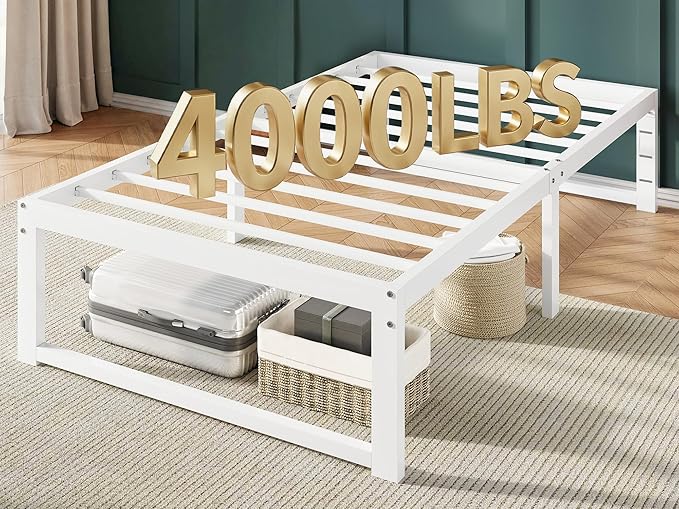 Allewie Twin Bed Frame, 14 Inch Metal Platform Bed Frame with 4000LBS Heavy Duty Steel Slats Support, Noise Free, Easy Assembly, No Box Spring Needed, White