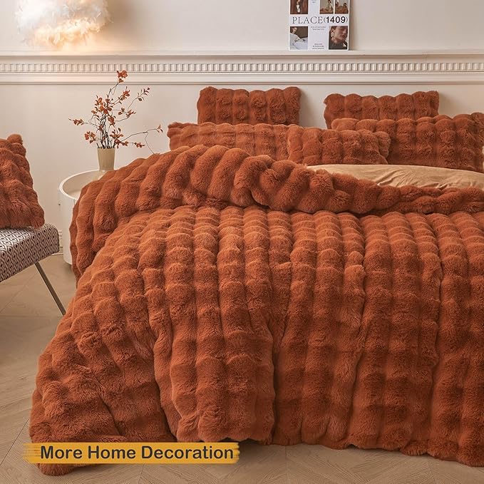 LIFEREVO Fluffy Faux Rabbit Fur Body Pillow Cover, Cozy Bubble Shaggy Plush Bed Body Pillowcase with Zipper Closure, Long 20"x54" Fuzzy Furry Pillow Case for Bedroom Home Decoration, Burnt Orange
