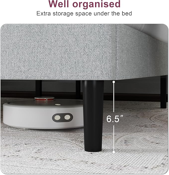 Full Size Bed Frame with Headboard, Fabric Upholstered Platform Bed Frame, Sturdy Slatted Support for Springless Mattresses, Silent Operation, Easy to Assemble, Gray
