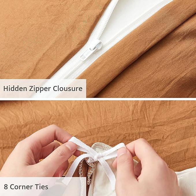 Oli Anderson Pumpkin Brown Duvet Cover King Size - Pleated King Duvet Cover, 3PCS Soft and Breathable Textured Bedding Set with Zipper Closure(Pumpkin Brown,104"x90")