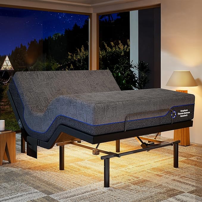 Marsail NS0 Adjustable Base with Mattress Set, Queen Adjustable Bed Frame + 12-inch Cooling Gel Memory Foam Mattress, Dual Motor Bed Frame with Wireless Remote, CertiPUR-US Certified, Grey