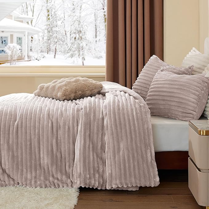 BEDELITE Fleece Twin Comforter Set -Super Soft & Warm Fluffy Lotus Pink Bedding, Luxury Fuzzy Heavy Bed Set for Winter with 1 Pillow case