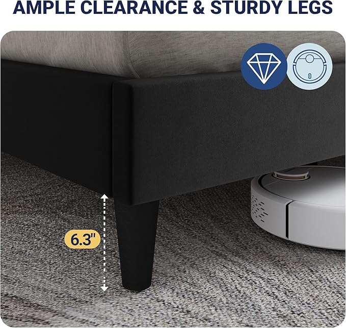 Allewie Velvet Queen Upholstered Bed Frame with Wingback Storage Headboard & Charging Station, Platform Bed with Diamond Tufted Design & Gold Trim, No Box Spring Needed, Easy Assembly, Black