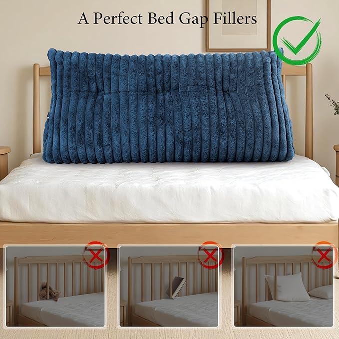 Headboard Pillow Twin XL, Triangular Wedge Pillow Headboard, Cushion Headboards Reading Pillows, Backrest Pillows for Sitting in Bed or Working with Removable Cover, Blue