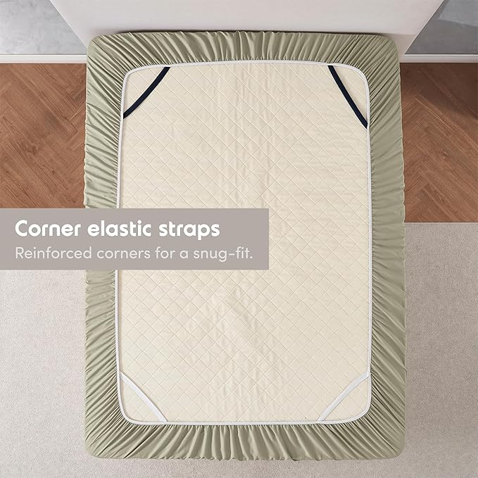 Nestl Light Sage Extra Deep Pocket Twin XL Fitted Sheet, Luxury XL Twin Fitted Sheet Only Easily Fits 18 to 24 Inch Mattress, Super Soft, Wrinkle-Free, and Breathable Bed Sheets with Corner Straps
