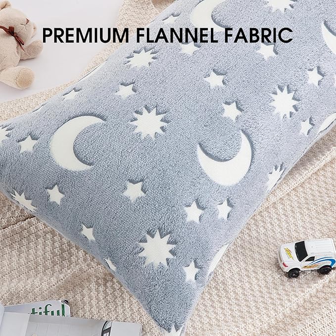 HOMBYS Glow in The Dark Body Pillow Cover, Soft Velvet Fluffy Bed Pillow Case, Fuzzy Long Pillowcase for Kids Boys Childern, Plush Decorative Throw Pillow Cover, 21x54 Inches, White Grey