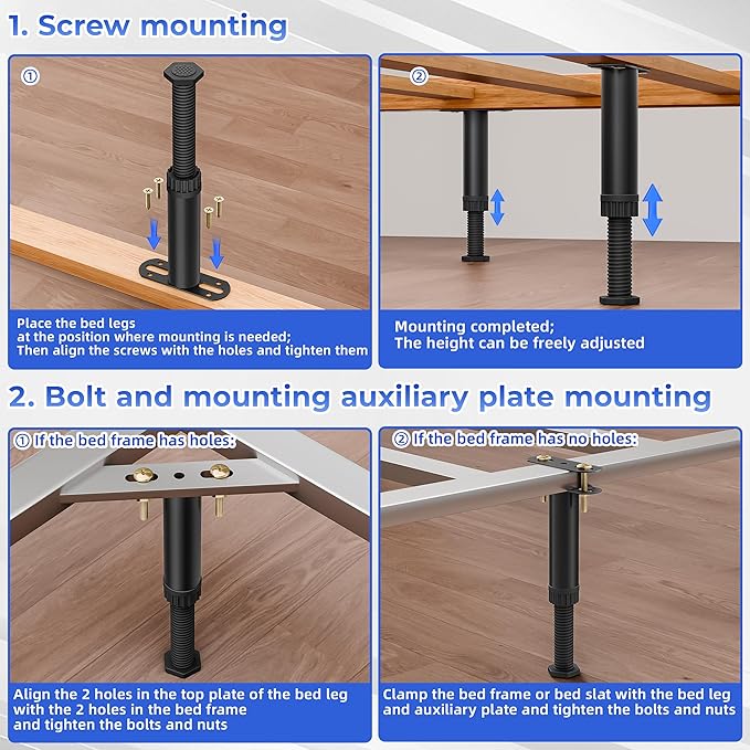 Wlrrcwdttc 4 Pcs Adjustable Height Bed Support Legs 7.08-12.5 inch with Locking Ring, Bed Frame Center Support Legs for Bed Frame/Bed Center Slat/Furniture, Bed Legs Replacement Bed Slats Support Legs