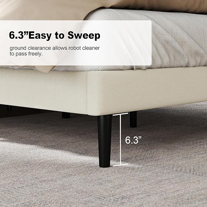 HAOARA Full Size Bed Frame with Fabric Upholstered Headboard, Platform Bed with Wooden Slats Support, Fully Mattress Foundation, Box Spring Optional, Easy Assembly