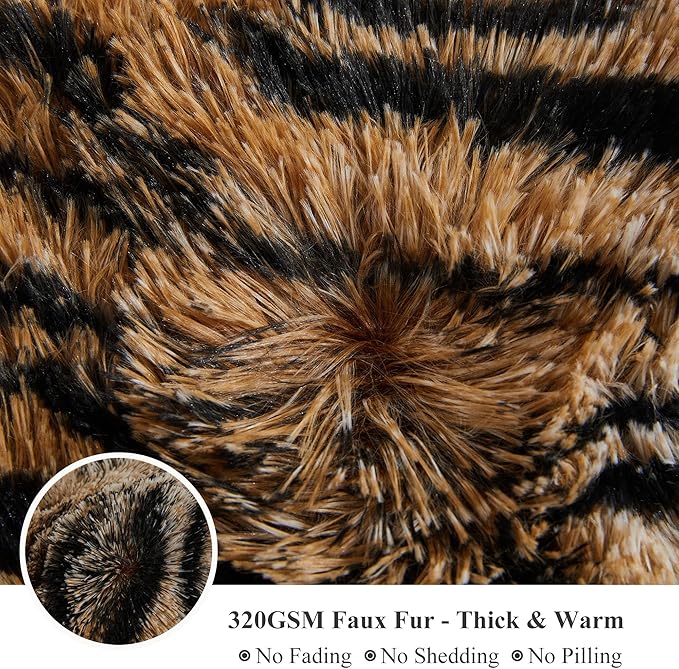 XeGe 20x54 Fluffy Body Pillow Cover, Tiger Print Plush Fuzzy Faux Fur Body Pillowcase with Zipper, Rectangular Shaggy Furry Long Pillow Cover for Pregnant Women Side Sleeper, Tiger Print Brown