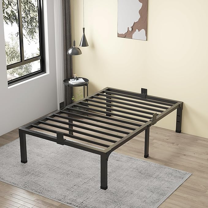 MAF 14 Inch Metal Platform Twin Bed Frames, Heavy Duty Black Bed Frame with Steel Slats Support, No Box Spring Needed, Noise Free, Non-Slip, Easy Assembly