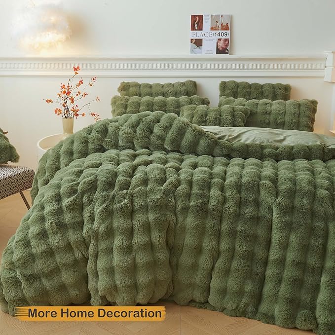 LIFEREVO Fluffy Faux Rabbit Fur Body Pillow Cover, Cozy Moss Bubble Shaggy Plush Bed Body Pillowcase with Zipper Closure, Long 20"x54" Fuzzy Furry Pillow Case for Bedroom Home Decoration, Sage Green